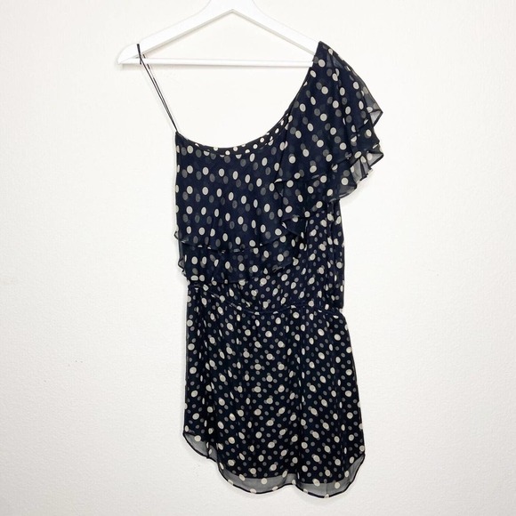 Haute Hippie Polka Dot One Shoulder Drawstring Ruffle Dress - Picture 7 of 11